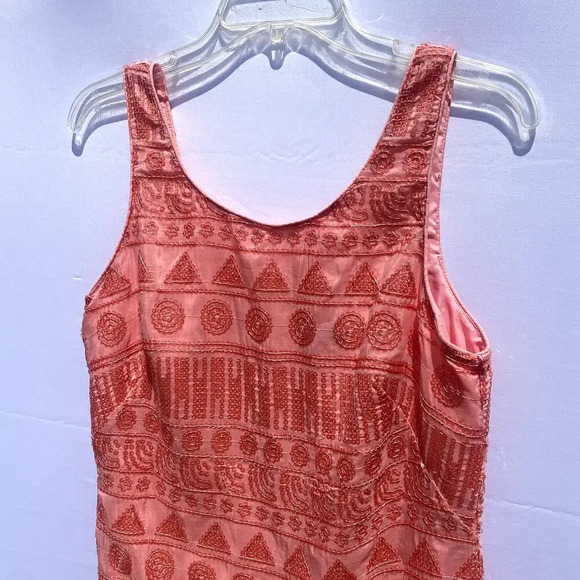 Oleg Cassini Pink Geometric Pattern Sequin Girly Silk Mini Cocktail Dress - Picture 3 of 8